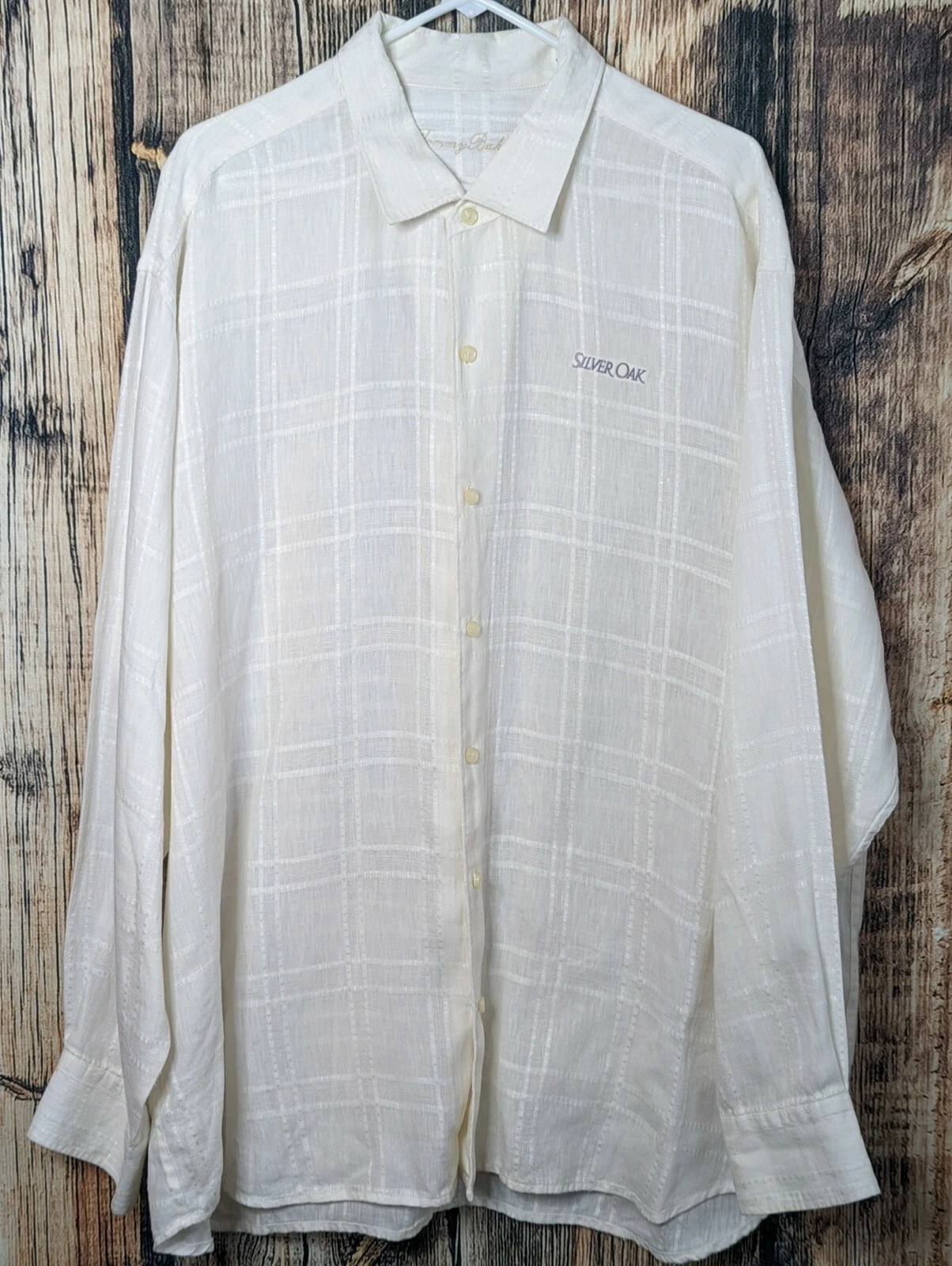 Tommy Bahama 100% Linen Shirt Mens XXL White Windowpane Long Sleeve Button Up
