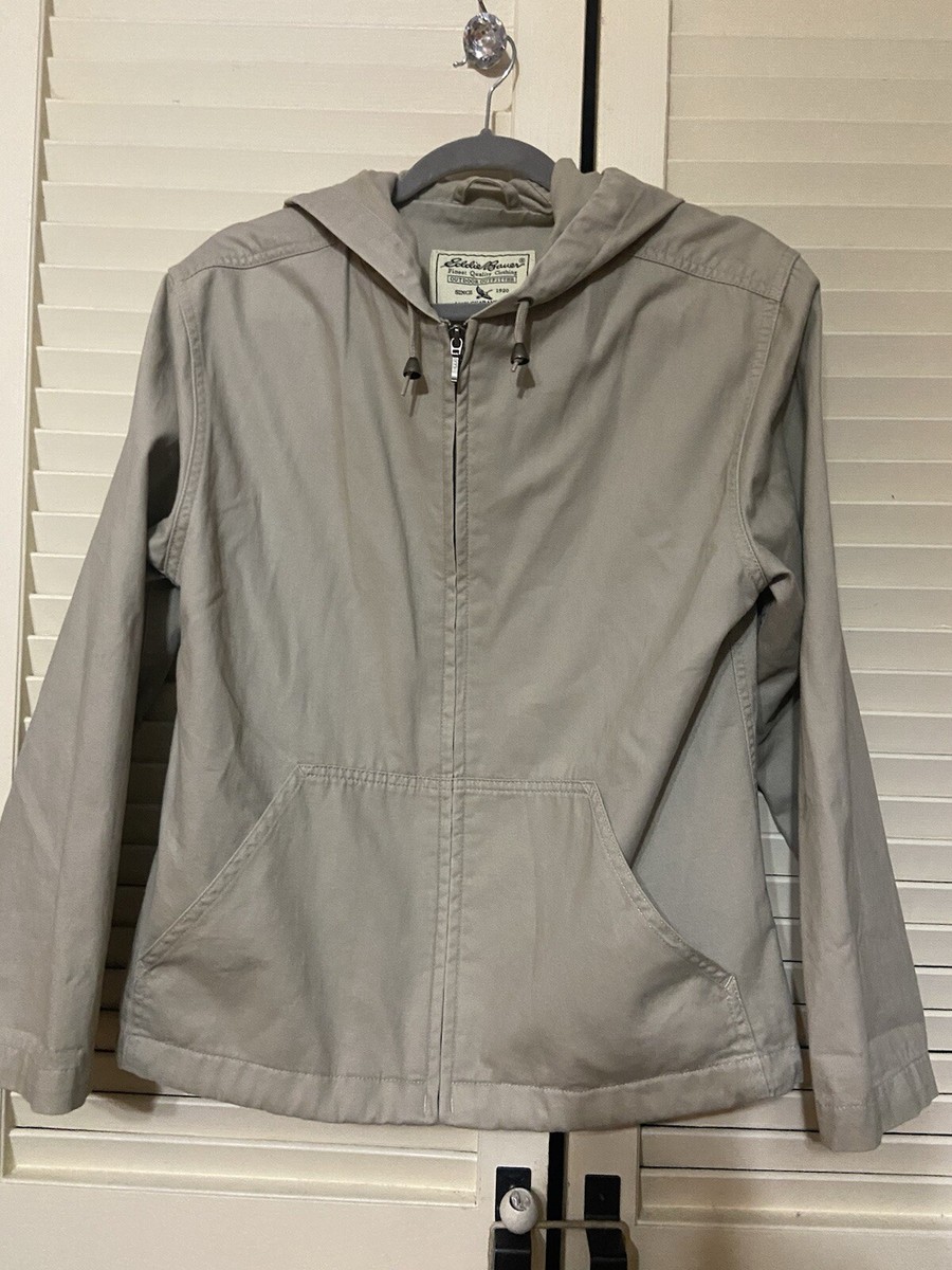 Eddie Bauer Jacket Men's Small Beige 100% Cotton Khaki Full