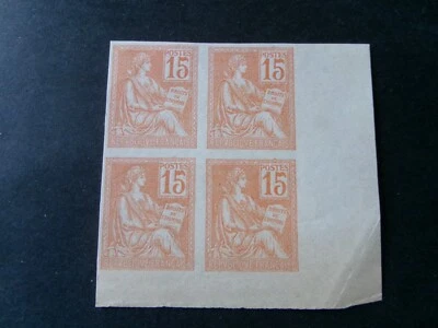 FRANCE YT N° 117 MOUCHON 15c BLOC de 4(*) non dentelé. cote 1200€. - Photo 1/2