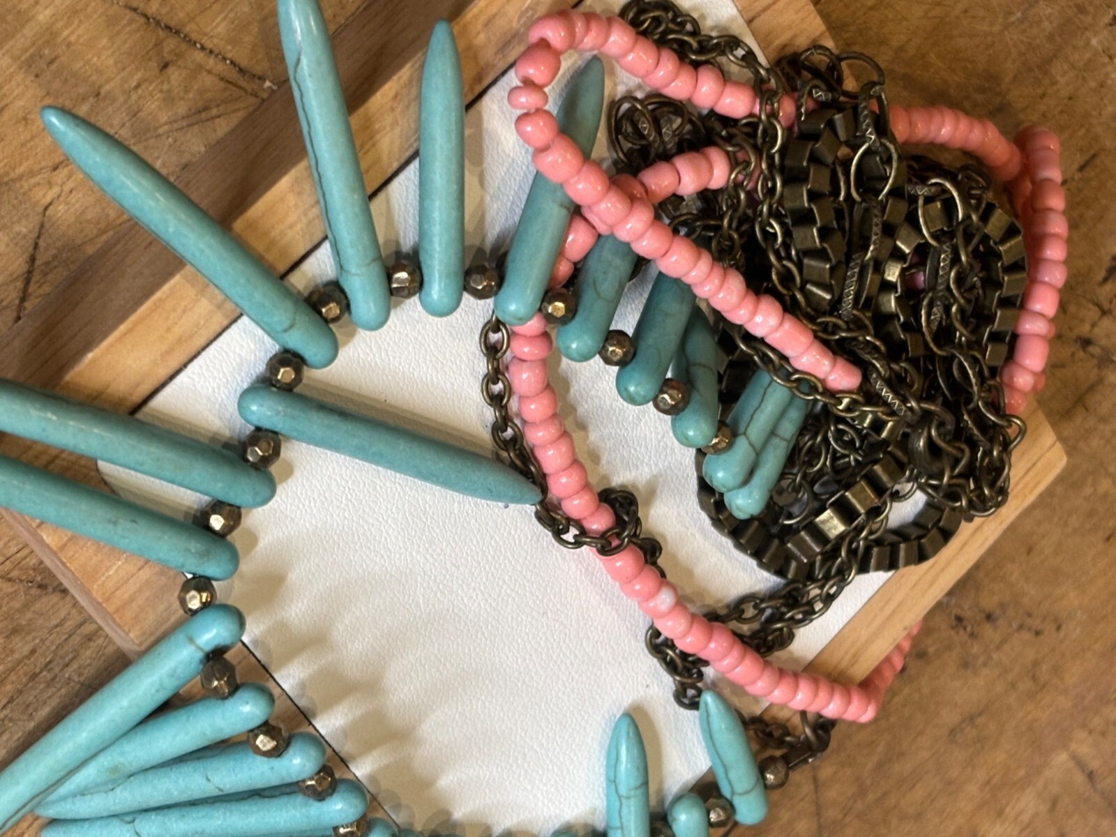 Layered Statement Necklace With Turquoise Spike B… - image 13