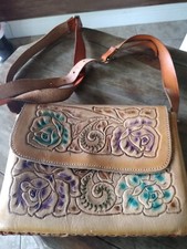 Leather Hand Tooled Handbag Embossed Mexico Floral Purse