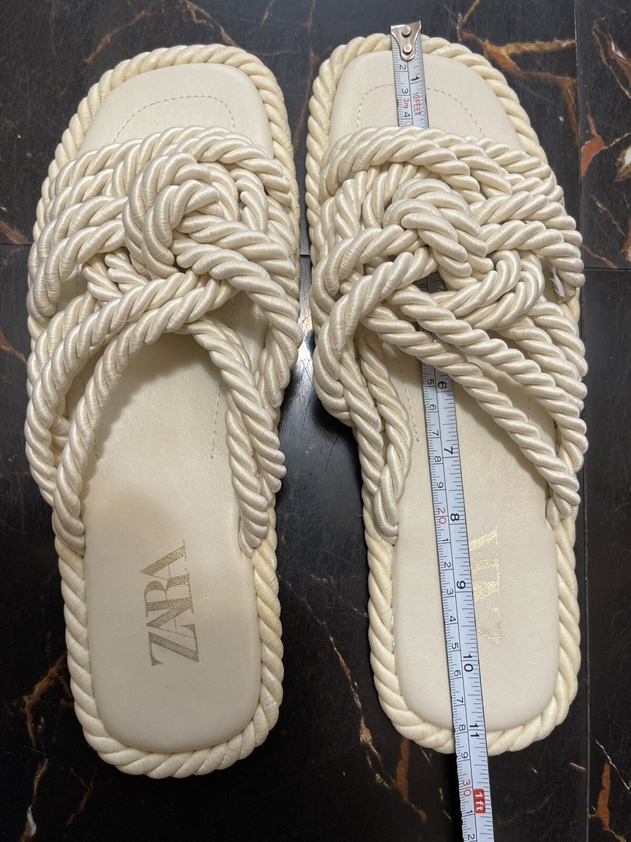 ZARA Knotted Rope Detail Flat White Sandals Size (12US) Off