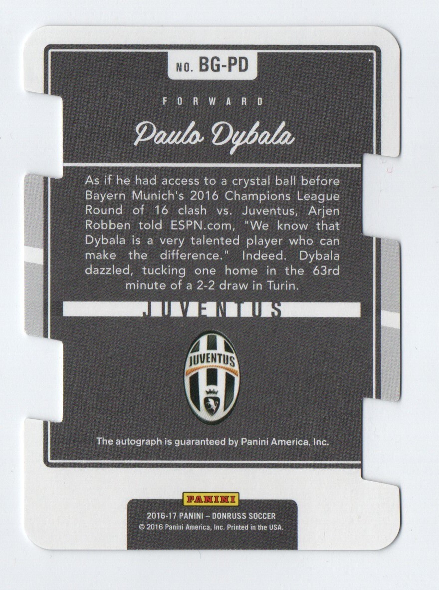 2016-17 Panini Donruss Soccer PAULO DYBALA /99 Auto Juventus
