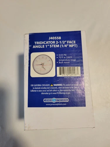 Jones Stephens J40558 Tridicator 2-1/2" Face, Angle 1" Stem 1/4" NPT - Picture 4 of 5