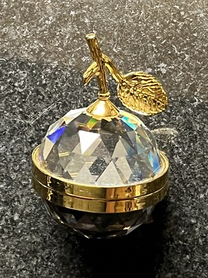 Swarovski Crystal Apple Mirror Gold Leaf Signed Opens prism Fruit