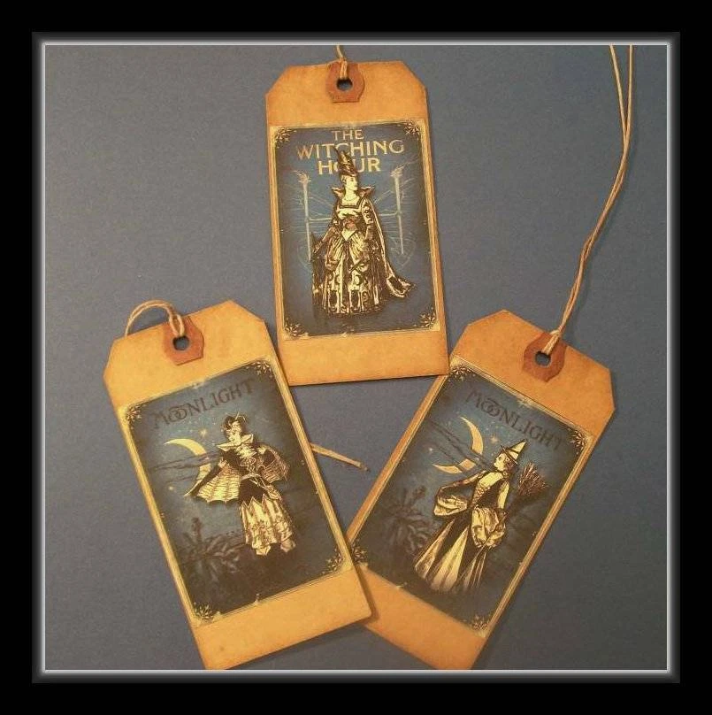 SET OF NINE GOTHIC WITCHES HANG TAGS - PRIMITIVE HALLOWEEN DESIGN - NEW - Image 4 of 4