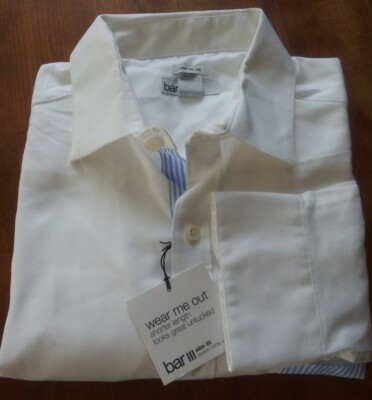 Bar III Men's Dress Shirt Size L16-16 1/2 34-35 white blue Slim Fit Stretch  $65 | eBay