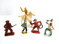 Vtg Tim Mee & Bergen Cowboys & Indian Toys = 6 pieces = Horse/Cowboys/Indian