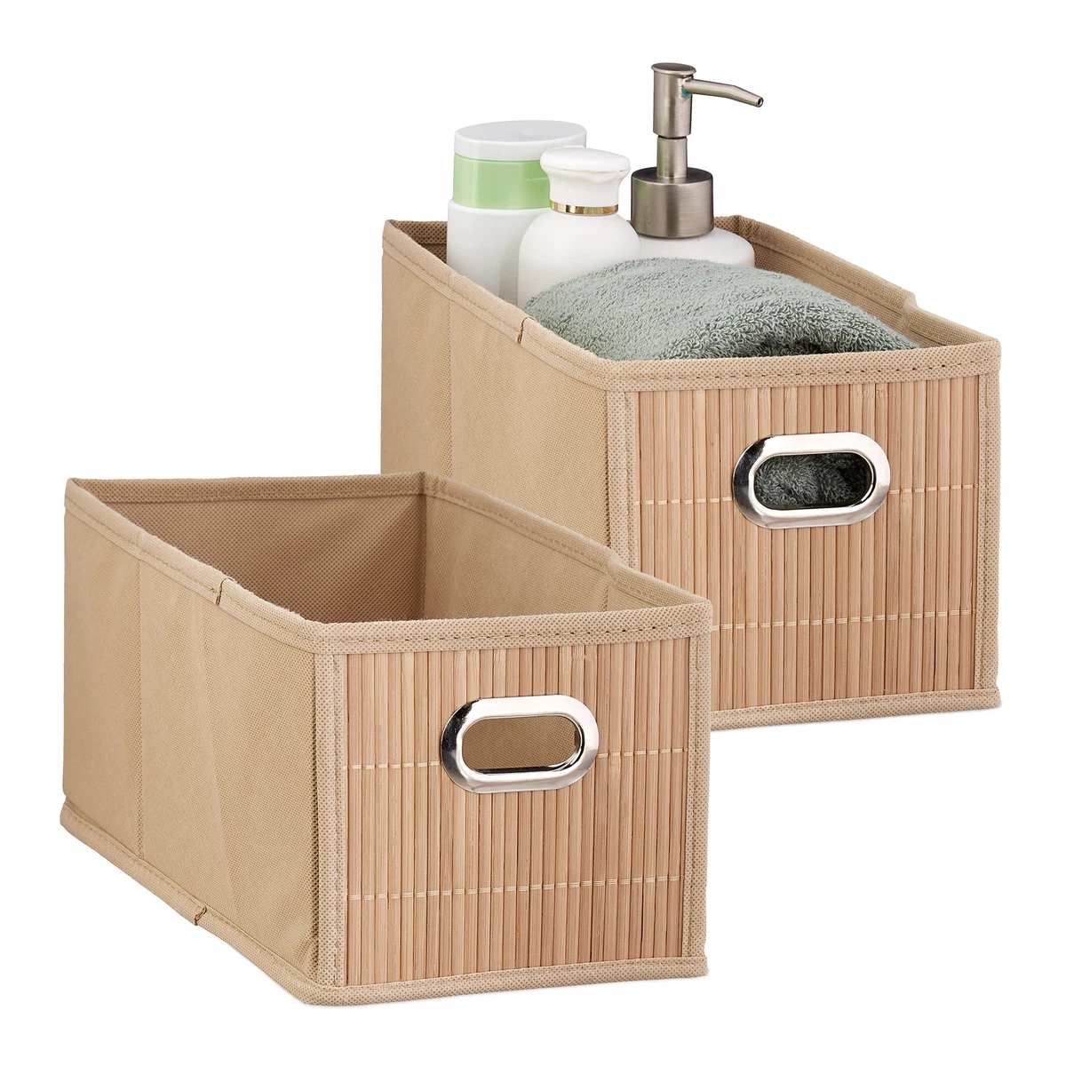 2 cestos almacenamiento bambú natural Almacenaje baño Cajas