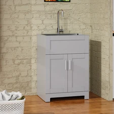 Set of 24" Gray Laundry Utility Cabinet w/ Stainless Steel Sink and Faucet,USA