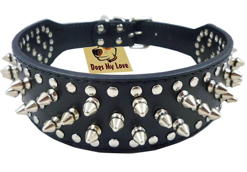 Sharp Spiked Studded PU Leather Collar for Large Dog Pet Pitbull Mastiff Durable - Image 2 of 4