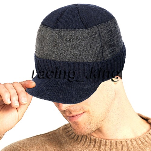 Men's Wool Blend Visor Brim Beanie Bill 