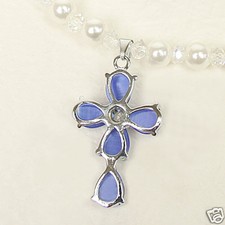 Pearl Beads with Color Stones Cross Baptism Christening Communion Gift Necklace