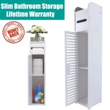 White Bathroom Cabinet Corner Shelf Slim Cupboard Storage Toilet Unit Tall Rack