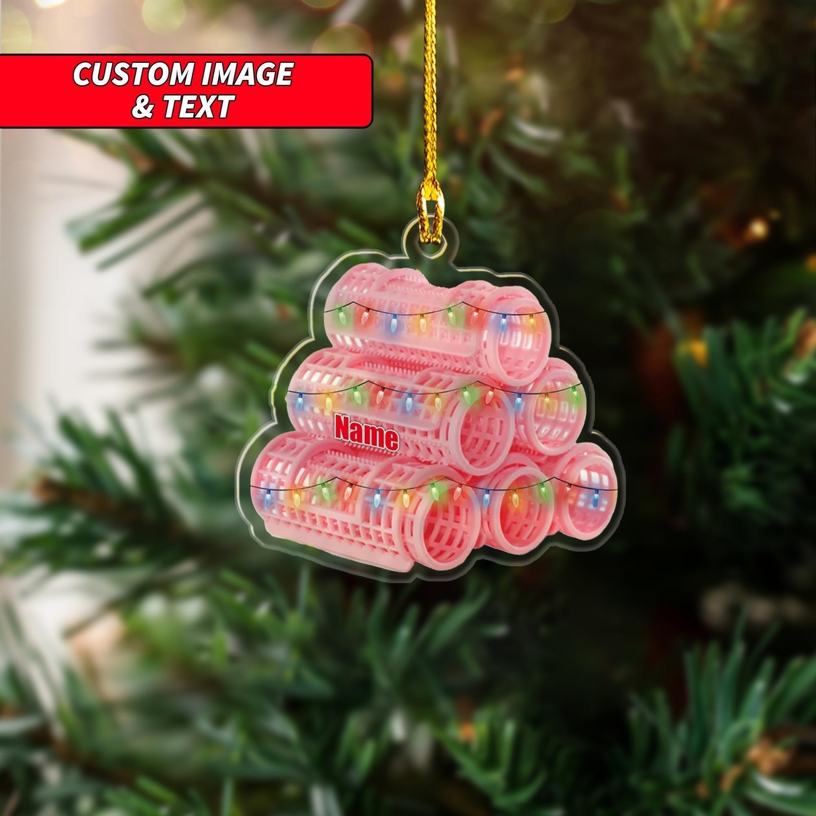 Personalized Pink Hair Rollers Christmas Ornament  Custom Image And Text Pink Ha