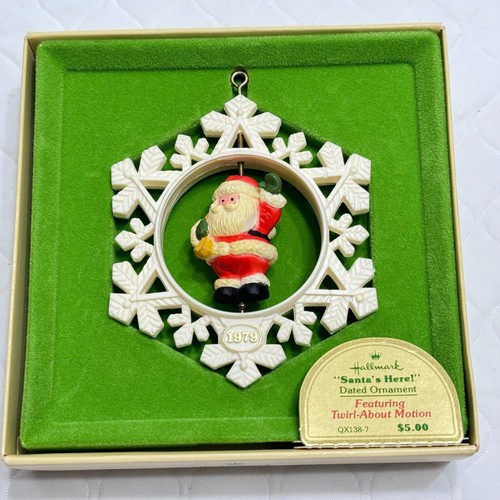 Vintage 1979 Hallmark Christmas Ornament SANTA'S HERE w/Twirl Around Motion IOB