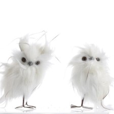 Pair of Small 4-1/2" Tall White Fluffy Snowy Owl Friends with Amber Eyes