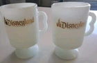 Vintage Disney Disneyland Milk Glass Footed Pedestal Souvenir Mug Coffee Cups