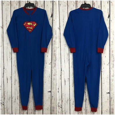 Superman Blue Adult Xs Fleece Pajama Suit One Piece Zip Up Halloween Costume Ebay