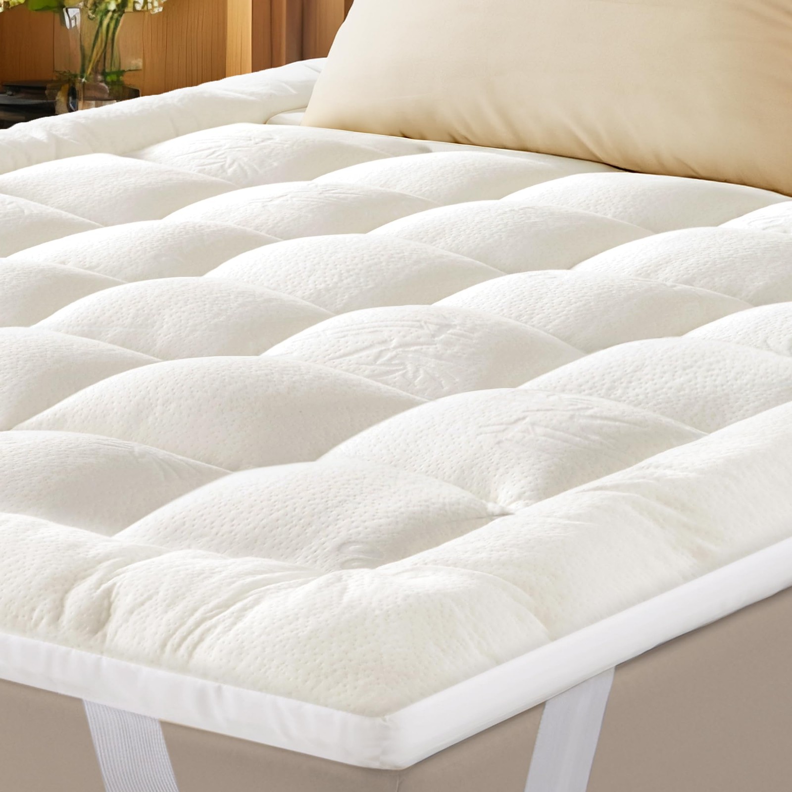 Ultra Soft Bamboo Viscose Queen Mattress Topper for Back Pain Relief