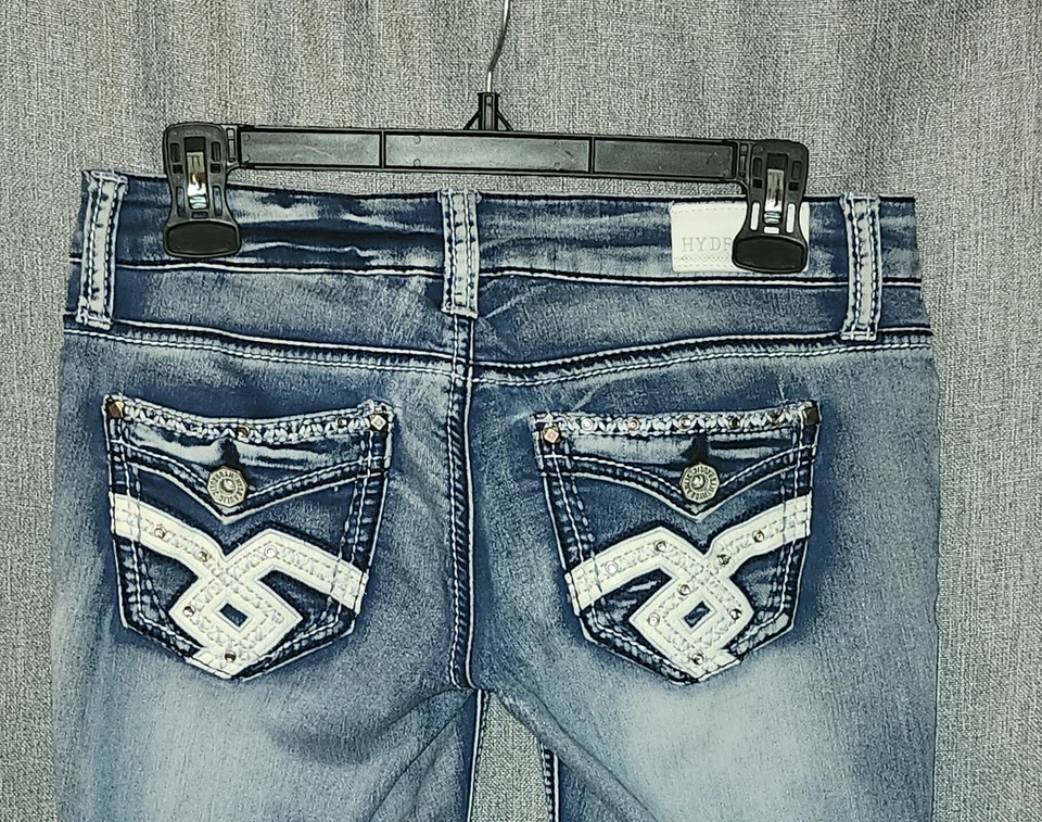 Pantalones de mezclilla elásticos rectos desgastados con bigotes cintura baja Bailey hidráulicos Foto 2 de 4