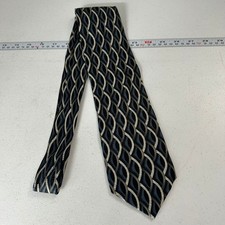 Mens Silk Tie Navy Grey Silver Geometric Wavy Pattern Made in USA Corporate