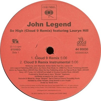 John Legend Featuring Lauryn Hill, So High (Cloud 9 Remix), (12''), M, 3783324893