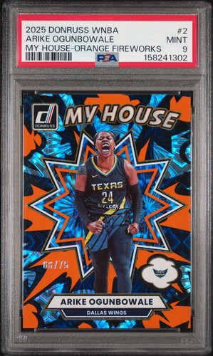 2025 PANINI DONRUSS WNBA MY HOUSE ORANGE FIREWORKS ARIKE OGUNBOWALE 66/75 PSA 9