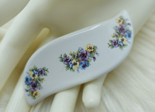 Vintage 1990's White Ceramic Floral Bar Barrette Clip Hair Accessory