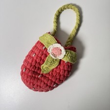 Handmade Crochet Strawberry Bag Flower Beaded Seeds Summer Adorable Wrist Purse