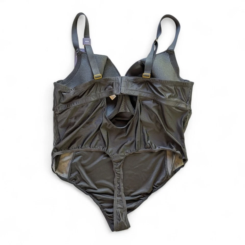 Cacique Black Micro Sateen Balconette Thong Bodysuit Sz 42DD NWT - Image 4 of 4