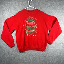 Fruit of the Loom Unisex Dear Santa Graphic Sweatshirt Large Red Made in USA