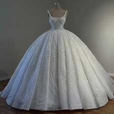 Gorgeous Princess Crystal Ball Gown Wedding Dress Straps Sequin Bead Sweep Train