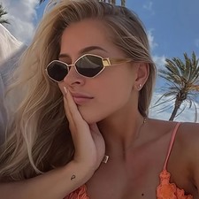 Hexagon Frame Sunglasses UV400 Metal Frame Retro Beach Travel Women Glasses