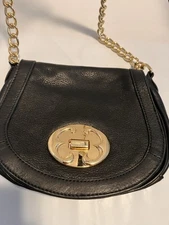 Vintage Emma Fox Black Leather Crossbody Bag W/ Gold Tone Chain Strap Turn Lock