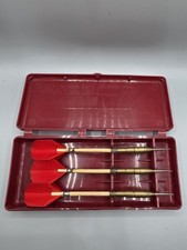 Vintage Silvertrim Dart Set With Case -Wooden Shaft/Red Flights