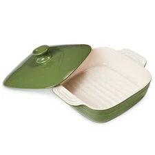 DOWAN 1.6Qt Green Ceramic Casserole Baking Dish with Lid, Oven Safe, 8x8