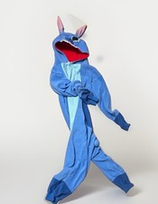 Disney Stitch Blue Hooded One-Piece Costume w/ Ears  Button Closure Adult Small
