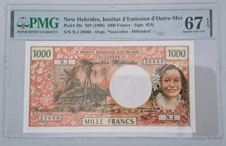 Nuevas Hébridas 1000 francos 1989 PMG 67 EPQ UNC ver otras ventas