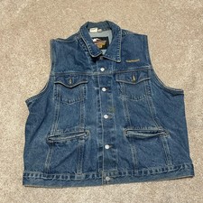 Harley-Davidson Vest Mens 50 Blue Denim Biker Button Front Made USA Motorcycle