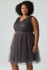 WHITE by Vera Wang Gray Tulle V-Neck Sleeveless Fit & Flare Dress 22 Bridesmaid
