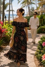 Alice + Olivia “Cheri” Black Floral Off Shoulder Maxi Dress 