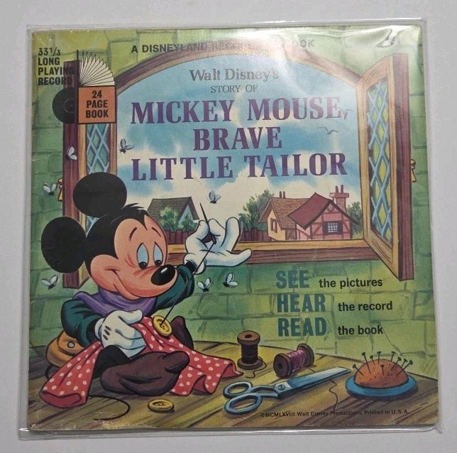 Mickey Mouse Brave Little Tailor Walt Disney Book with Record See Hear Read