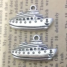 10/25PCS Antique Silver 2 Sided Cruise Ship Charm Pendant, Ocean, Beach JHS372