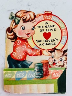 Vintage Valentine Card Amusement Park Carnival Wheel of Chance Game