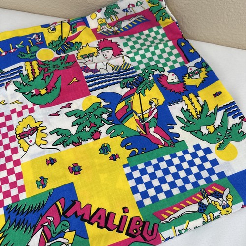 Vtg 80s Malibu Beef Surfing Fabric Tropical Palm Tree Dude Retro Windham 3.5 yds - Picture 3 of 5