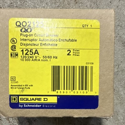 Square D QO2125 Plug-On Circuit Breaker 125A 2-Pole 120/240V Branch Circuit