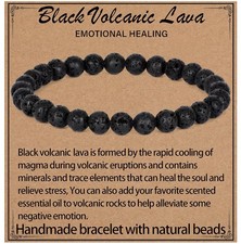 6mm Handmade Black Lava Healing Crystal Stretch Bracelet Natural Gemstone Jewelr