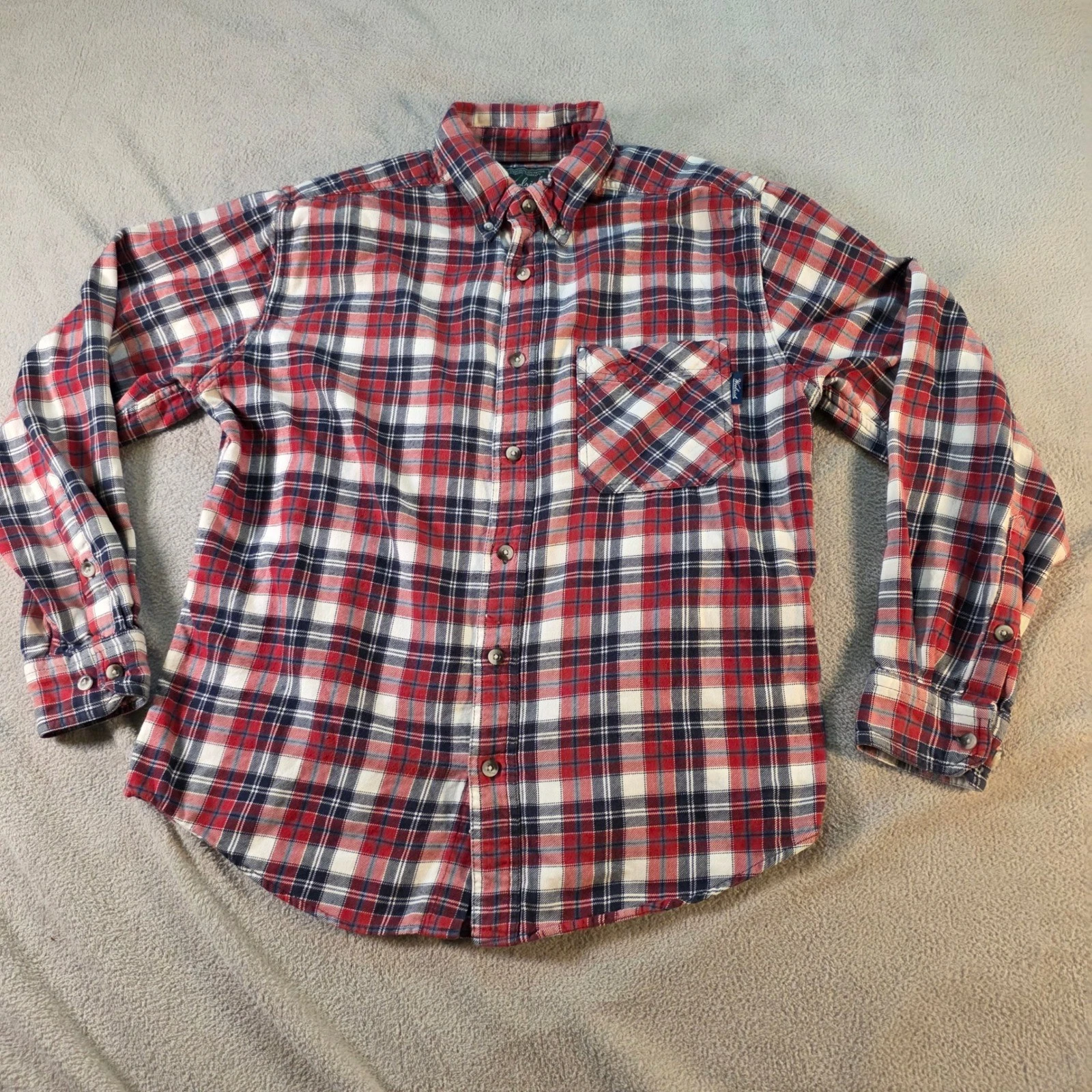 Woolrich Men Original Outdoor Clothing Plaid Button Down Shirt M Red Blue White