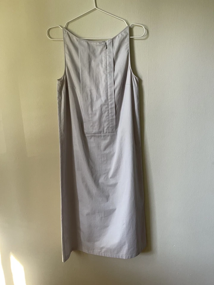 90s JIL SANDER COTTON MIDI DRESS OFF CENTER PLEATS SLEEVELESS SIZE 4 - Image 2 of 4